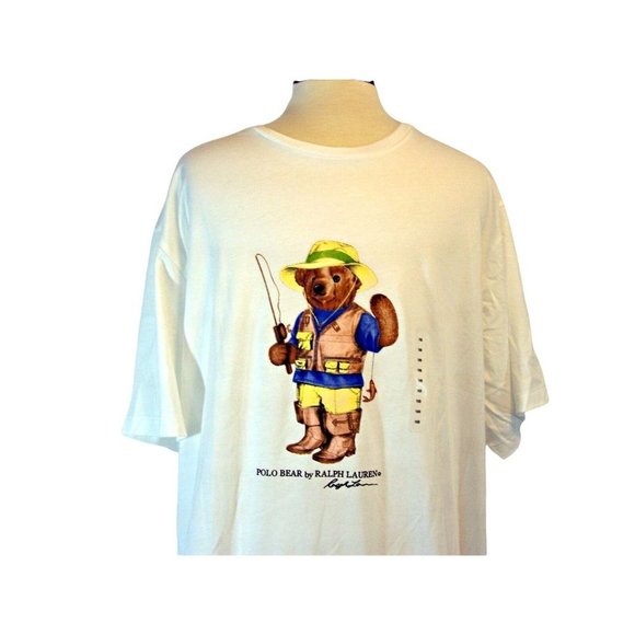 Vintage Ralph Lauren Polo Fisherman Bear T-Shirt Big Tall 1XB Fishing Cotton Fis - Picture 9 of 10